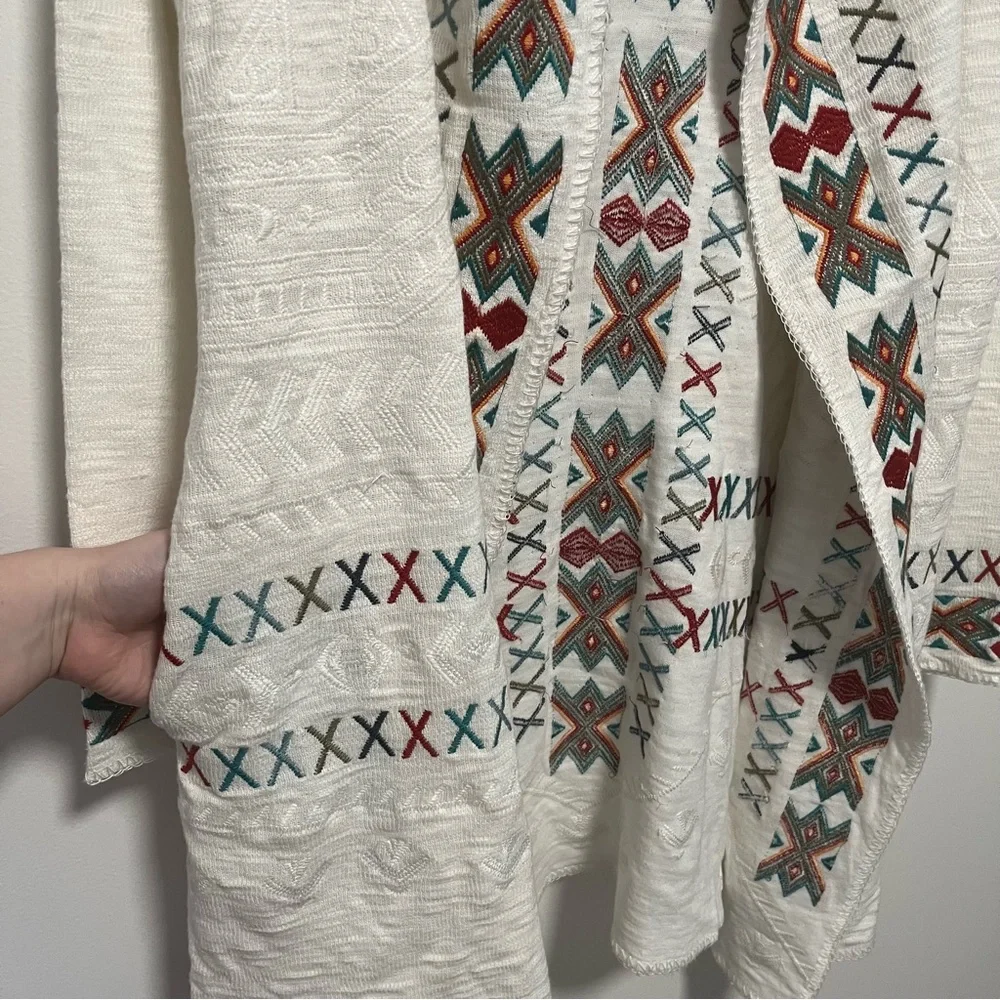 Paparazzi Embroidered Long Hooded Cardigan Open Jacket Large